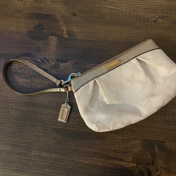 Coach signature tan gold wristlet - Picture 1 of 5